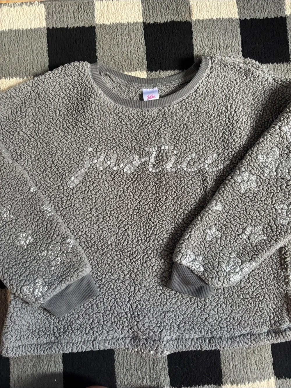 Justice Gray Sherpa Pajama Set with Sparkle Stars